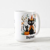 可愛パーソナライズされたい黒猫と幽霊ハロウィン コーヒーマグカップ (正面右)
