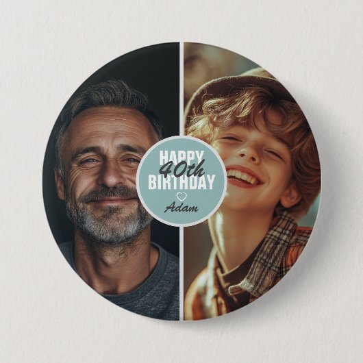 可愛パーソナライズされたい2枚フォト誕生日Any Age 缶バッジ (正面)