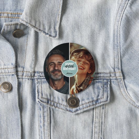 可愛パーソナライズされたい2枚フォト誕生日Any Age 缶バッジ (インサイチュ)