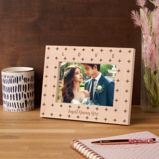 可愛パーソナライズされたい4点星型 レーザー彫刻フレーム