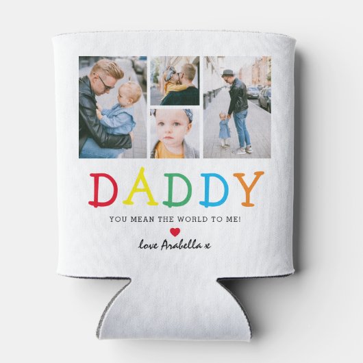 可愛パーソナライズされたい「パパ」フォトコラージュ記念 缶クーラー (裏面)