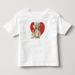 可愛ビクトリアンいプードルバラと赤いハート トドラーTシャツ