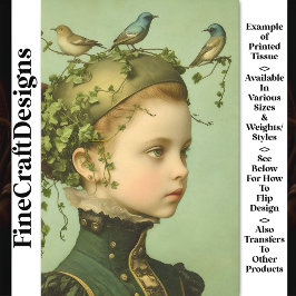 可愛ビクトリアンい女の子&つる植物&鳥BE1デコページ 薄葉紙