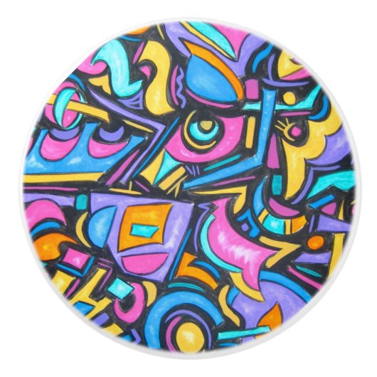 可愛ファンキーいはっきりしたカラフルお洒落おもしろい セラミックノブ (正面)