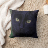 可愛ファンキーい黒猫キッテン黄色い目 クッション (ブランケット)