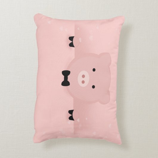 可愛ファンシーいピンク豚と蝶ネクタイ アクセントクッション (裏面(縦))