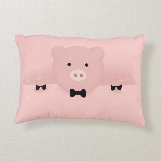 可愛ファンシーいピンク豚と蝶ネクタイ アクセントクッション (裏面)