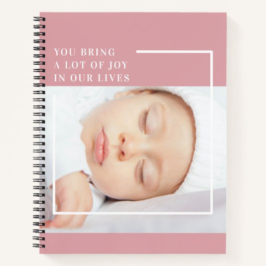 可愛ファンシーいベビー写真 |ピンクと白 |引用文 ノートブック (正面)