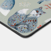 可愛ファンシーくて灰色の狐と花柄 デスクマット (コーナー)