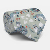 可愛ファンシーくて灰色の狐と花柄 ネクタイ (ロール)