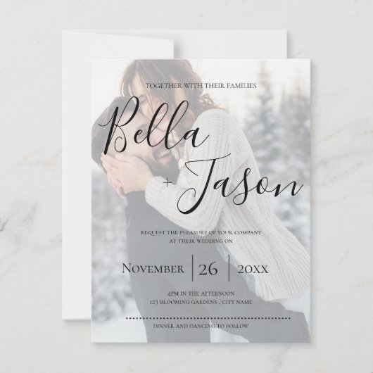 可愛フェイクいVellum効果写真タイポグラフィ結婚の 招待状 (正面)