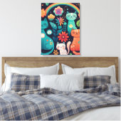 可愛フェミニンいボカラフルホスタイル猫花 キャンバスプリント (インサイチュ (寝室))