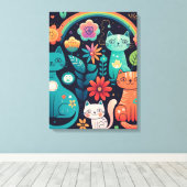 可愛フェミニンいボカラフルホスタイル猫花 キャンバスプリント (インサイチュ (ウッドフロア))