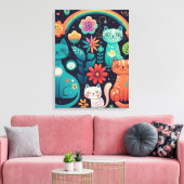 可愛フェミニンいボカラフルホスタイル猫花 キャンバスプリント (インサイチュ (リビング))