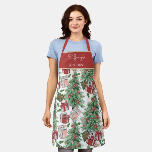 可愛フランスのいピンクと赤と柔らかい緑 エプロン (着用した状態)