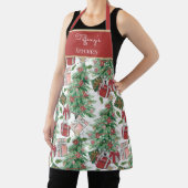 可愛フランスのいピンクと赤と柔らかい緑 エプロン (インサイチュ)