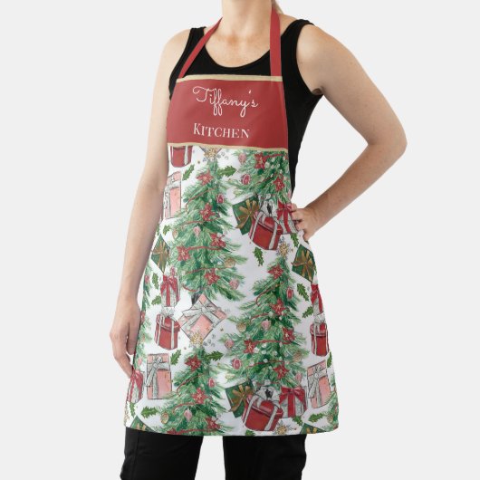 可愛フランスのいピンクと赤と柔らかい緑 エプロン (インサイチュ)