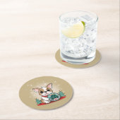 可愛フランスのいブおもしろいルドッグ大晦日パーティー ラウンドペーパーコースター (インサイチュ)