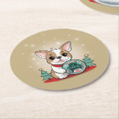 可愛フランスのいブおもしろいルドッグ大晦日パーティー ラウンドペーパーコースター (アングル)
