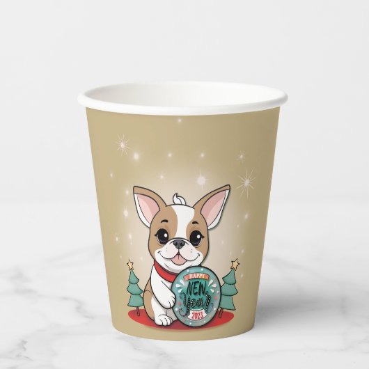 可愛フランスのいブおもしろいルドッグ大晦日パーティー 紙コップ (正面)