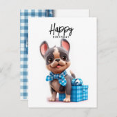 可愛フランスのいブルドッグおもしろい犬青シャツ ポストカード (正面/裏面)