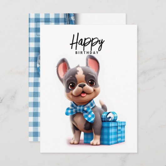 可愛フランスのいブルドッグおもしろい犬青シャツ ポストカード (正面/裏面)