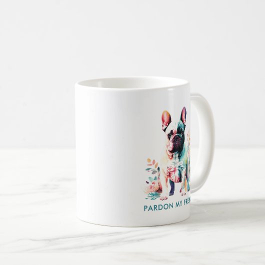 可愛フランスのいブルドッグの花が許フランスのす コーヒーマグカップ (正面右)