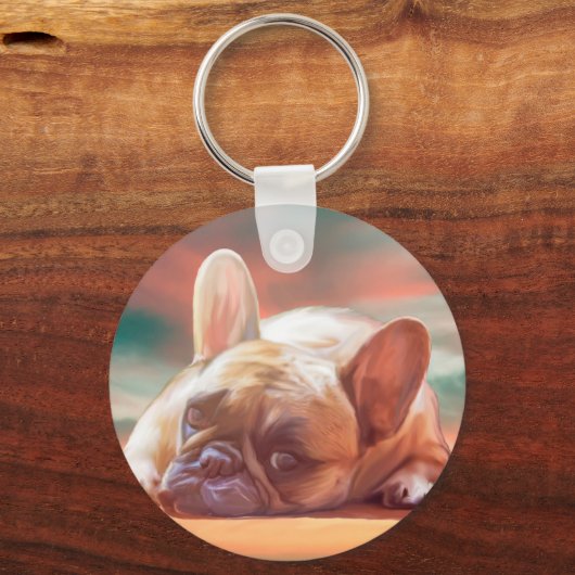 可愛フランスのいブルドッグ水の色アー絵画ト キーホルダー (正面)