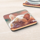 可愛フランスのいブルドッグ水の色アー絵画ト コースター (左側)