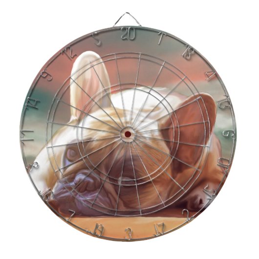 可愛フランスのいブルドッグ水の色アー絵画ト ダーツボード (正面)