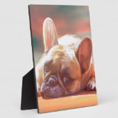 可愛フランスのいブルドッグ水の色アー絵画ト フォトプラーク (側面)