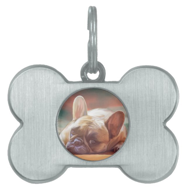 可愛フランスのいブルドッグ水の色アー絵画ト ペットネームタグ (正面)