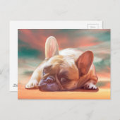 可愛フランスのいブルドッグ水の色アー絵画ト ポストカード (正面/裏面)