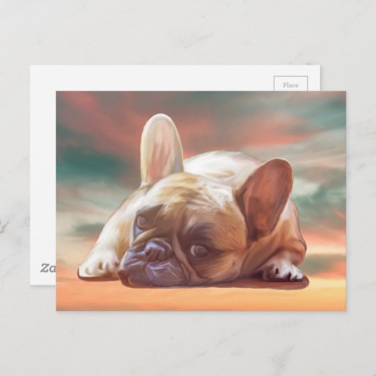 可愛フランスのいブルドッグ水の色アー絵画ト ポストカード (正面/裏面)