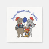 可愛フランスのい漫画パーソナライズされた動物 スタンダードカクテルナプキン (正面)