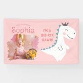 可愛ミニマルいガーリー赤面ピンクフォトディノ誕生日 横断幕 (横)