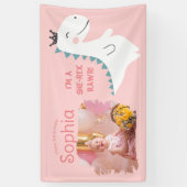 可愛ミニマルいガーリー赤面ピンクフォトディノ誕生日 横断幕 (縦)