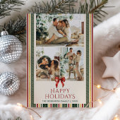 可愛ミニマルいストライプ&ボウハッピーホリデー2写真 シーズンカード