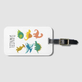 可愛ミニマルいモダン漫画の恐竜の名前 ラゲッジタグ (正面横)