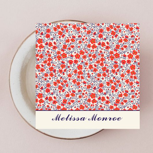 可愛ミニマルい小さな赤い花タイポグラフィ スクエア名刺