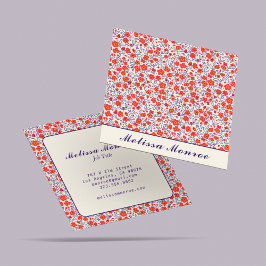 可愛ミニマルい小さな赤い花タイポグラフィ スクエア名刺