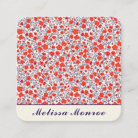 可愛ミニマルい小さな赤い花タイポグラフィ スクエア名刺 (正面)