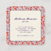 可愛ミニマルい小さな赤い花タイポグラフィ スクエア名刺 (裏面)