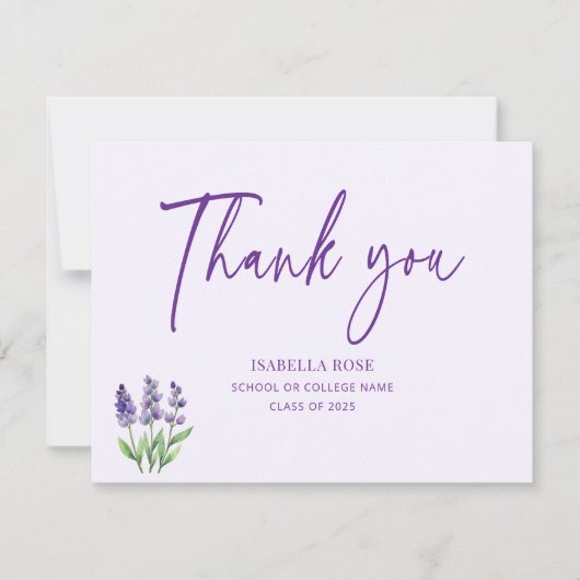 可愛ミニマルい紫エレガントのフローラ卒業 サンキューカード (正面)
