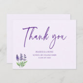 可愛ミニマルい紫エレガントのフローラ卒業 サンキューカード (正面/裏面)
