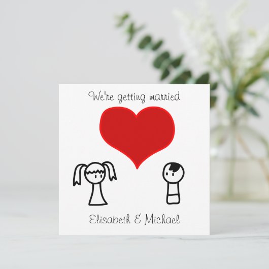 可愛モダンいおもしろいのドードル結婚新郎新婦 招待状 (スタンド正面)