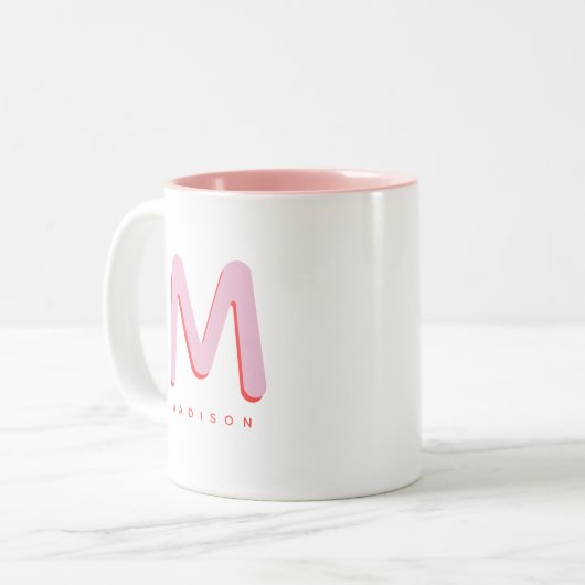 可愛モダンいおもしろい名前をカスタムする3Dモノグラム ツートーンマグカップ (正面左)