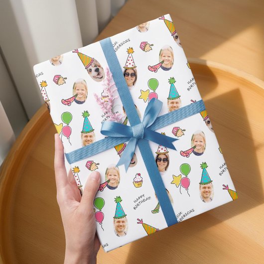 可愛モダンいおもしろい誕生日帽子の写真 ラッピングペーパー