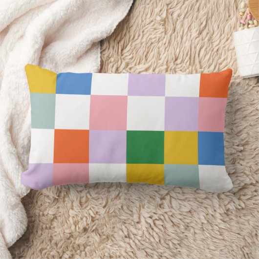 可愛モダンいよくはしゃぐチェックのパターン ランバークッション (ブランケット)