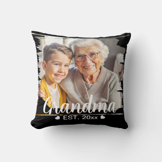 可愛モダンいエレガントおばあちゃんパーソナライズされた写真 クッション (正面)